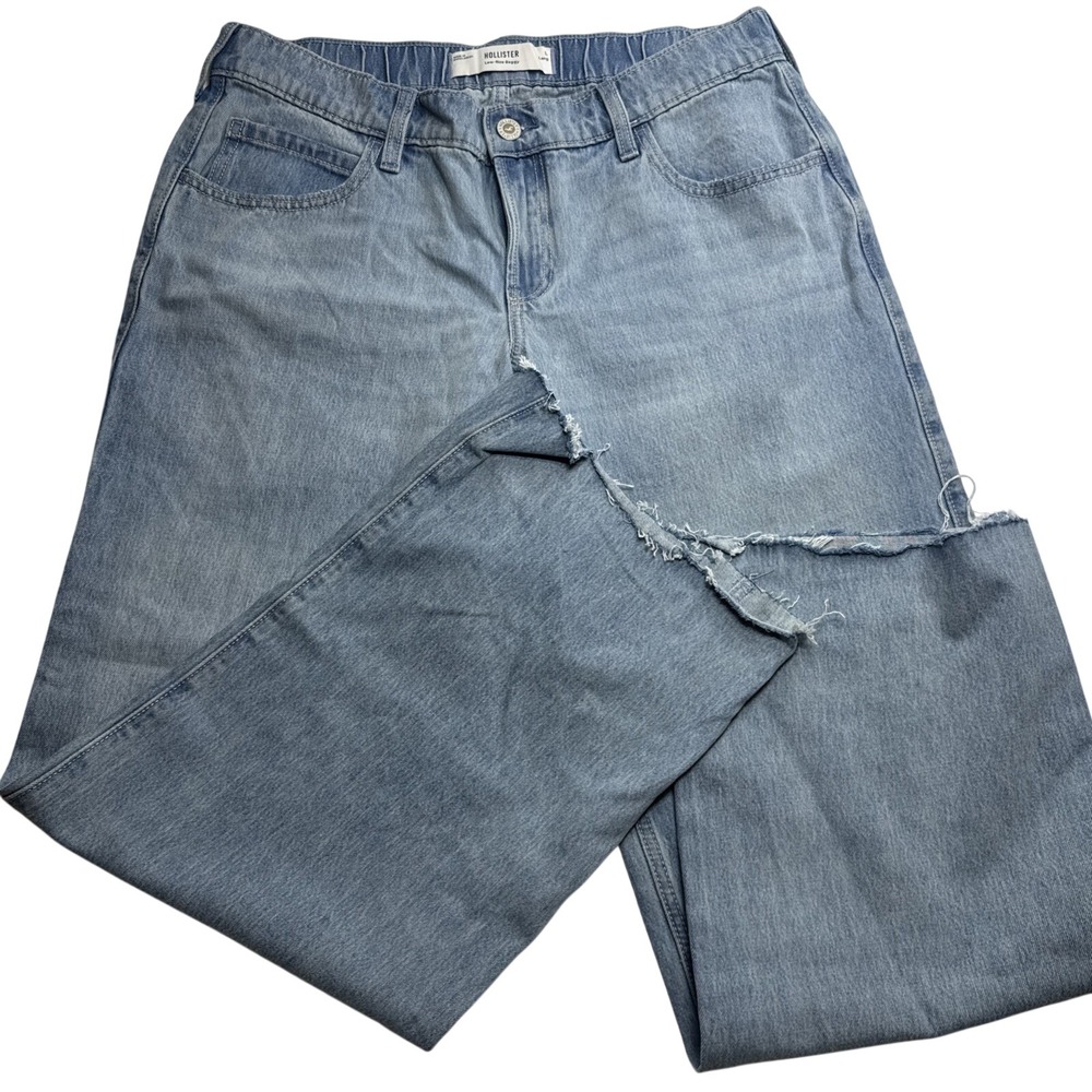 Hollister Women's Jeans Low‎ Rise Light Wash Raw Hem Size L Long